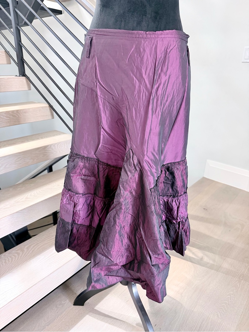 Vintage Purple Tiered A-Line Midi Skirt size L